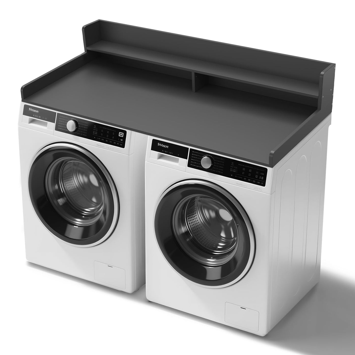 GCCSJ 2-Tier Washer Dryer Countertop, 54" Width x 27.5" Depth Wood Shelf Topper with Edge & Non-Slip Pads for Laundry Room Organization Storage & Clothes Folding, Black
