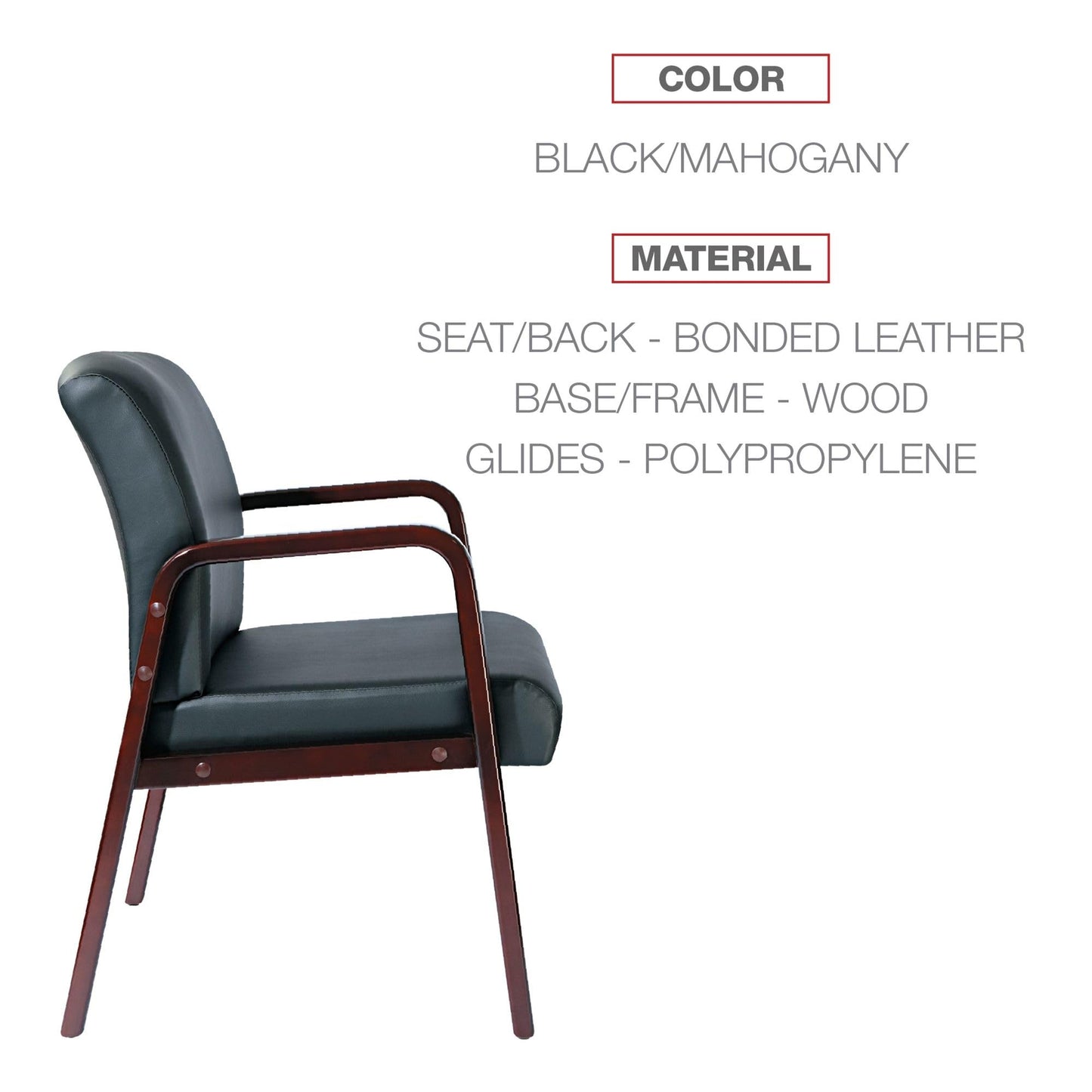 Alera Reception Lounge Series Guest Chair, Mahogany/Black Leather