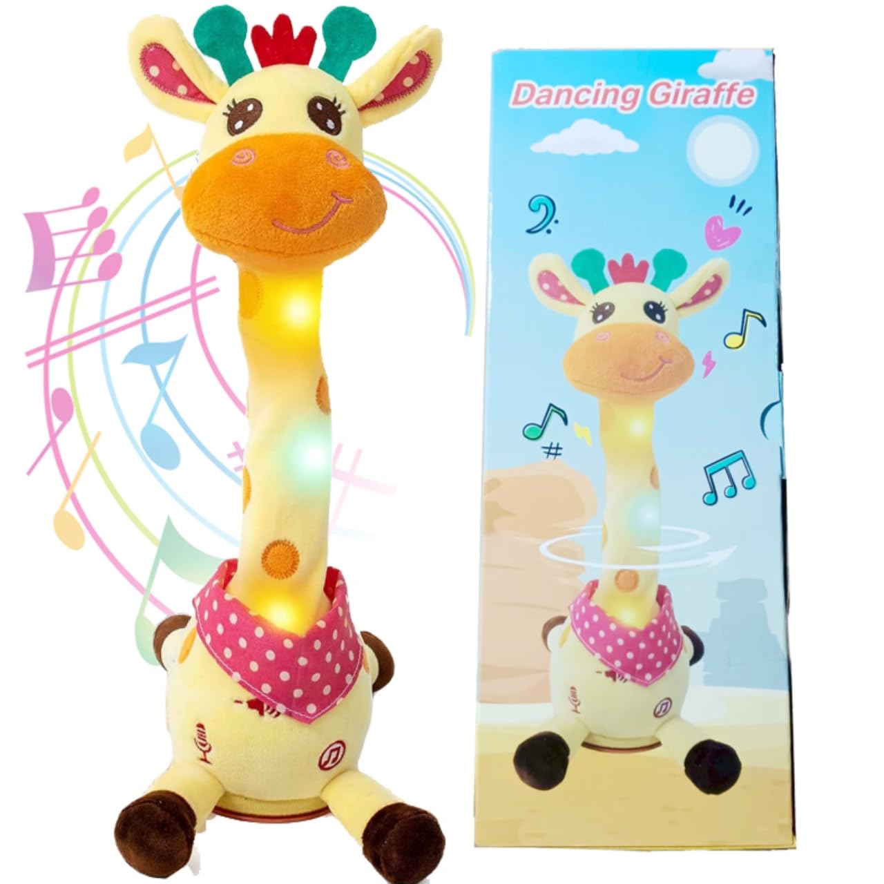 WHNKFB Dancing Giraffe Plush Baby Toy 6-12 Months - Talking Giraffe Stuffed Animal Singing Songs & Repeat What You Say, Musical Light Up Toy for Toddlers 1-3 Years Boy Girl, Soft Interactive Gift