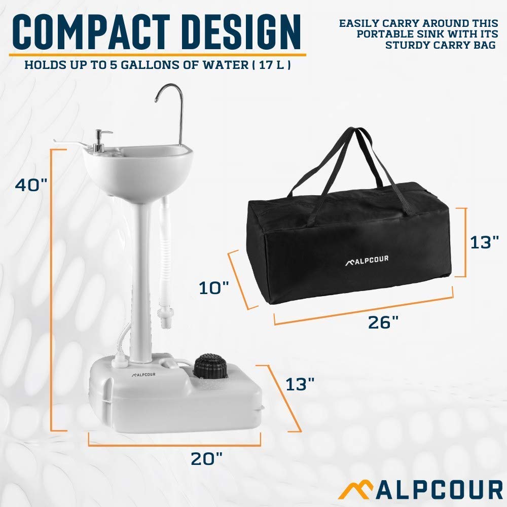 Alpcour Portable Toilet w/Portable Camping Sink – Indoor/Outdoor Travel Hygiene Station Commode w/Travel Bags for Camping, RV, Boat & More