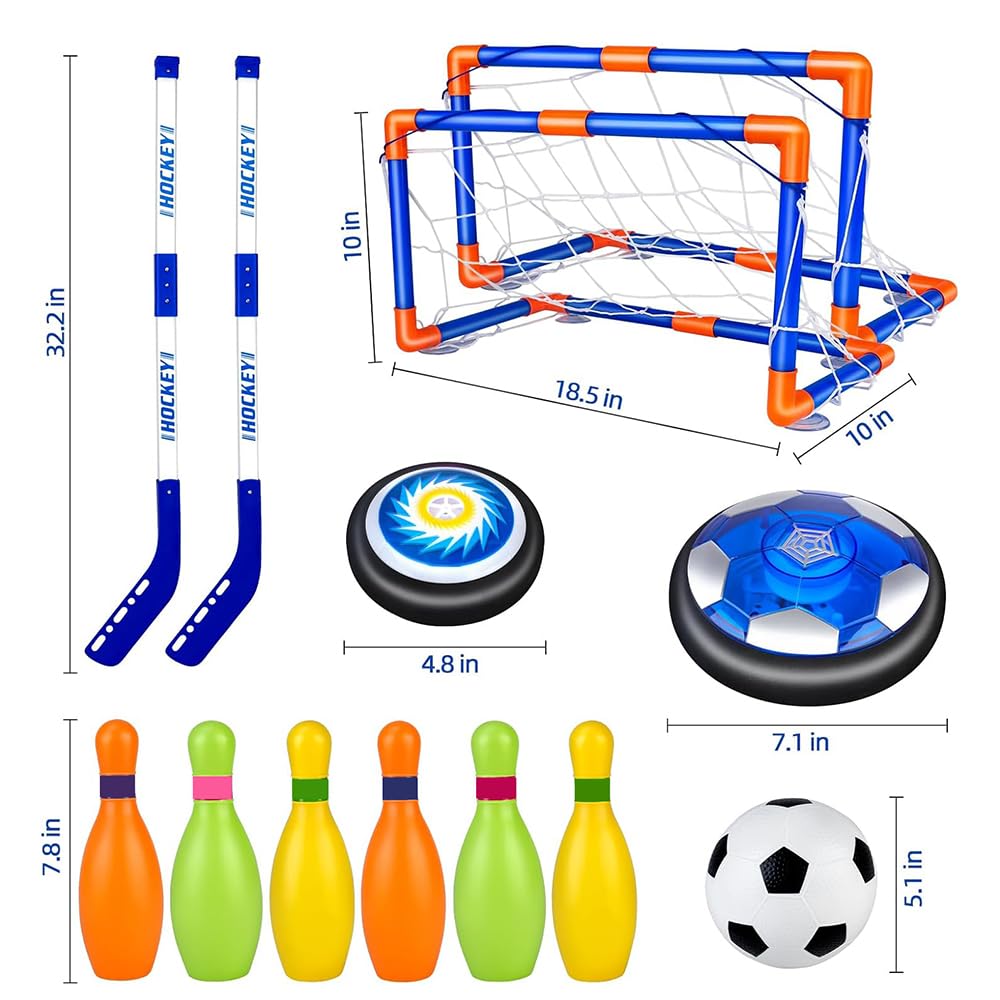Foneso 3-in-1 Hover Soccer Ball, Kids Toddler Hockey Set with LED Lights,Indoor & Outdoor Toys for Kids, Soccer Gift for 3 4 5 6 7 8 9+ Year Old Boys Girls Birthday Gifts