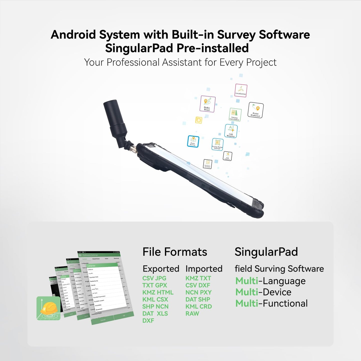 SingularXYZ T8 Pro GNSS GPS RTK Rover - High-Precision GIS and Surveying Device 8" HD Touch Screen, Centimeter-Level Handheld Survey Tablet, Android 10 OS Long Battery Life, High Compatibility RTK