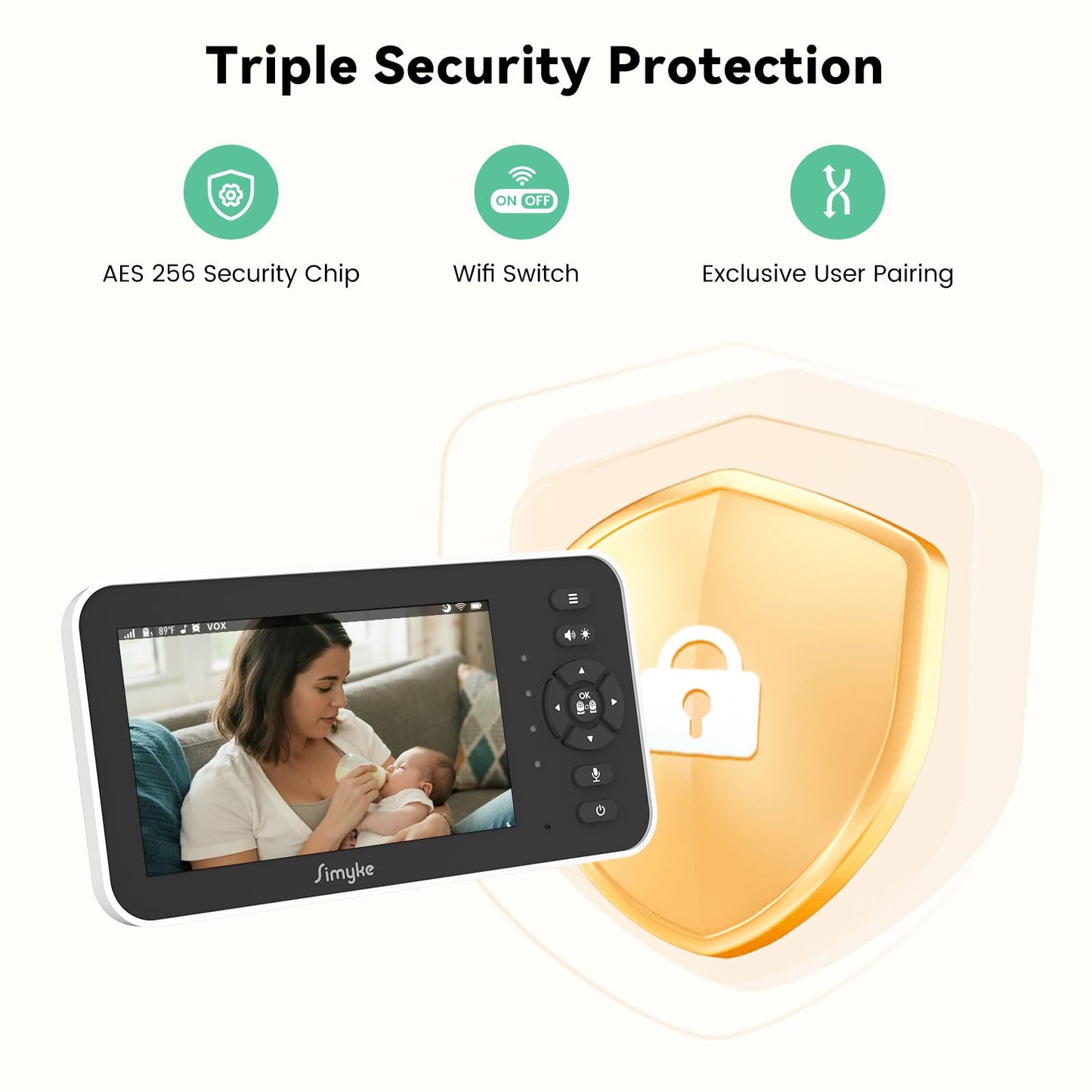 Simyke Video Baby Monitor with Camera and Audio,5inch Screen,720P,No Wifi or Free Smartphone App Mode,Remote Pan/Tilt/Zoom Camera,Lullabies,Feeding Remind,Night Vision,VOX,2-Way Talk,1500ft long Range
