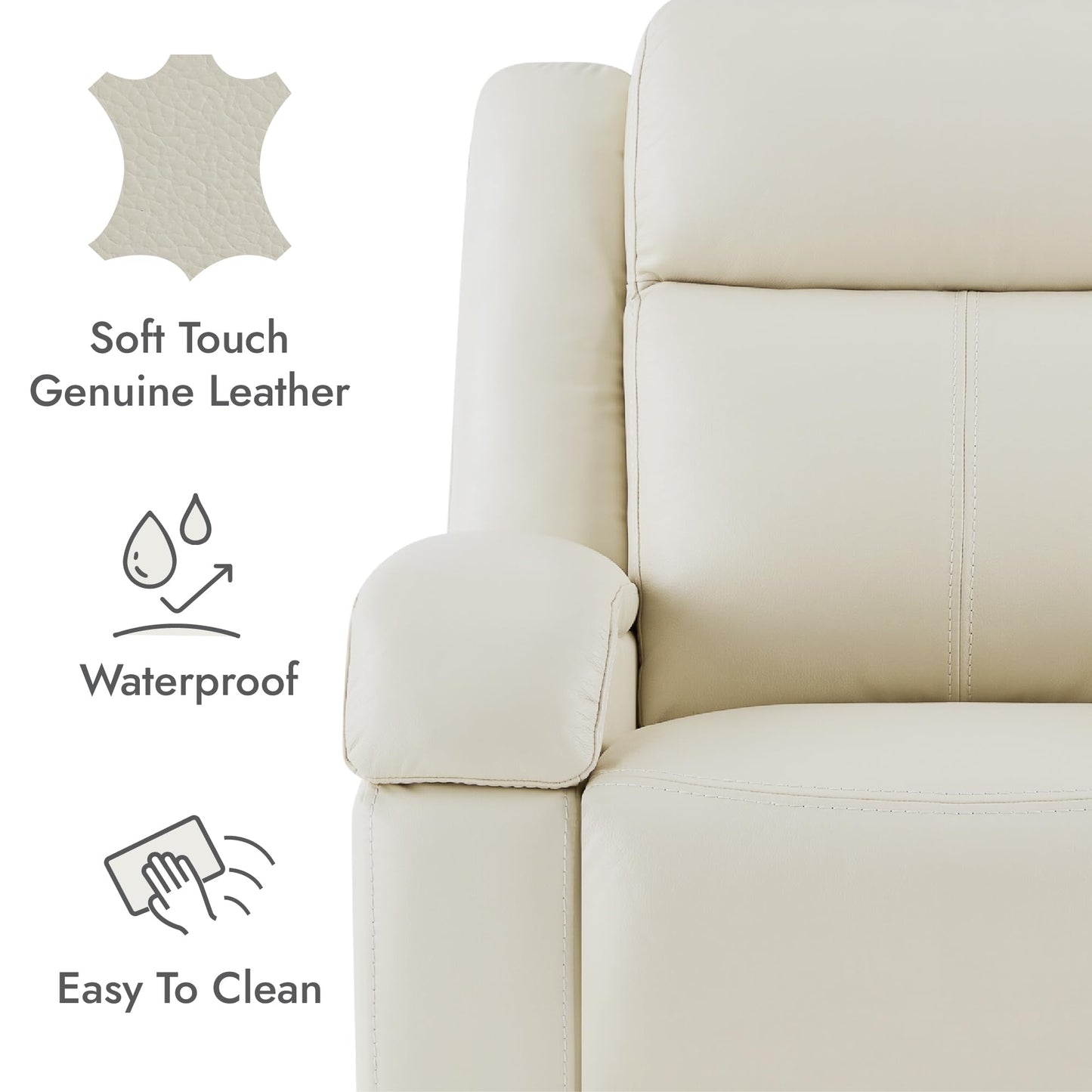 Watson & Whitely Genuine Leather Power Recliner Chairs for Adults, Wall Hugger RV Recliner with Power Headrest & Charging Ports, Electric Recliner Sofa Chair for Living Room, Cream