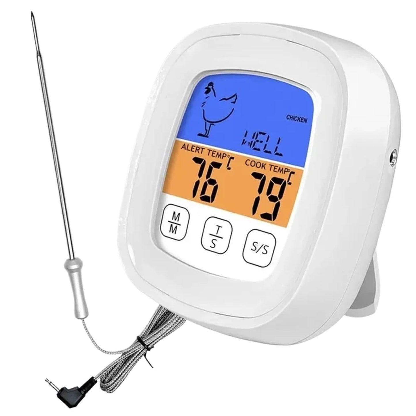 Digital Meat Thermometer for Oven Remote Read LCD Digital Food Thermometer Meat Probe Kitchen Cooking BBQ(White)