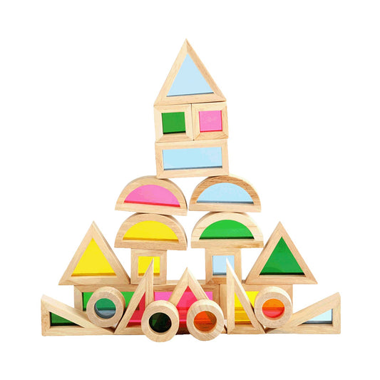 Xylolin Wooden Building Blocks for Toddlers 1-3, 24 Pieces Set Big Toddler Wood Sensory Blocks, Wooden Rainbow Kids Stacking Blocks, Large Colored Window Blocks Educational Toys for Boys Girls