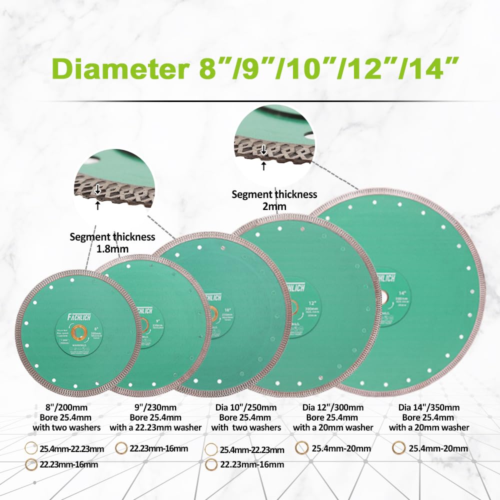 FACHLICH Diamond Porcelain Saw Blade 10" Tile Blade 250MM Dry Wet Ceramic Cutting Disc for Granite Marble Diamond Core Drill Bits Set Tile Hole Saw Kit 6-65mm for Porcelain Ceramic Tile Granite Marble