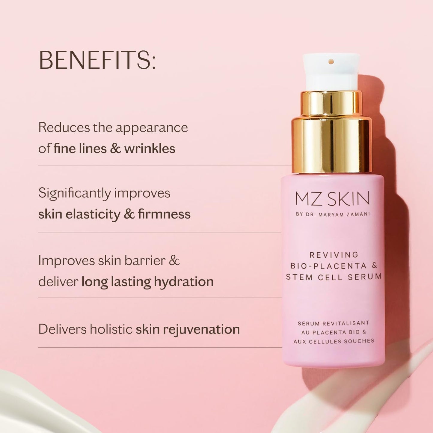 MZ SKIN Reviving Bio-Placenta & Stem Cell Serum - Luxury Size 1.01 fl oz | Night Repair Serum with Bio-Placenta, Plant Stem Cells & Peptides | Firms, Smooths & Restores