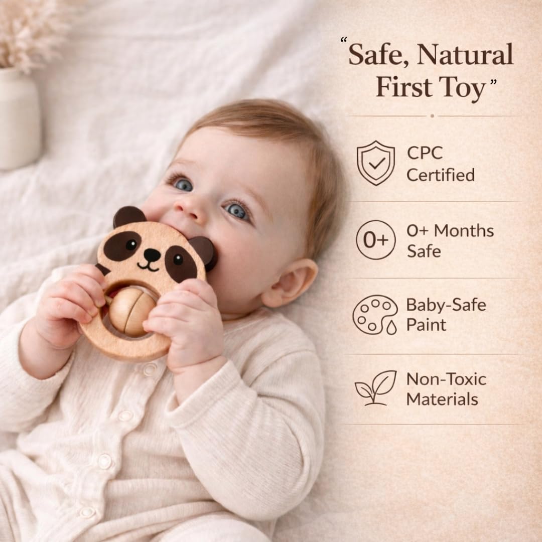 Voofy Wooden Baby Rattle Set (5pcs) – Montessori Infant Grasping Toys for 0-12 Months, Natural Non-Toxic Sensory Development Toy, Eco-Friendly Shaker Organic Baby Shower Gift for Boys & Girls