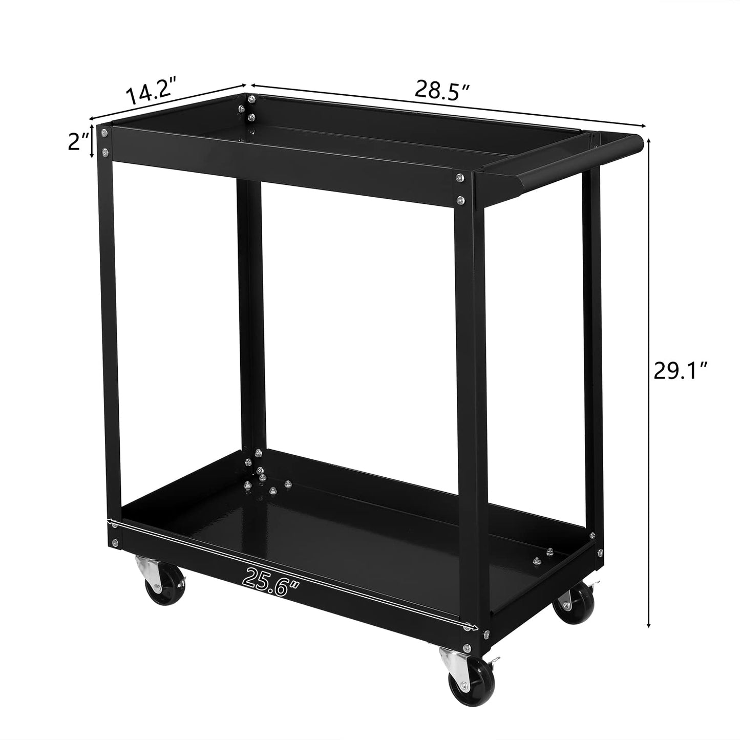 TUFFIOM 2 Tier Rolling Tool Cart,220 LBS Capacity Industrial Service Cart on Wheels w/2 Brake,Heavy Duty Steel Utility Cart,Tool Organizer for Mechanic,Garage,Workshop,Warehouse & Repair Shop