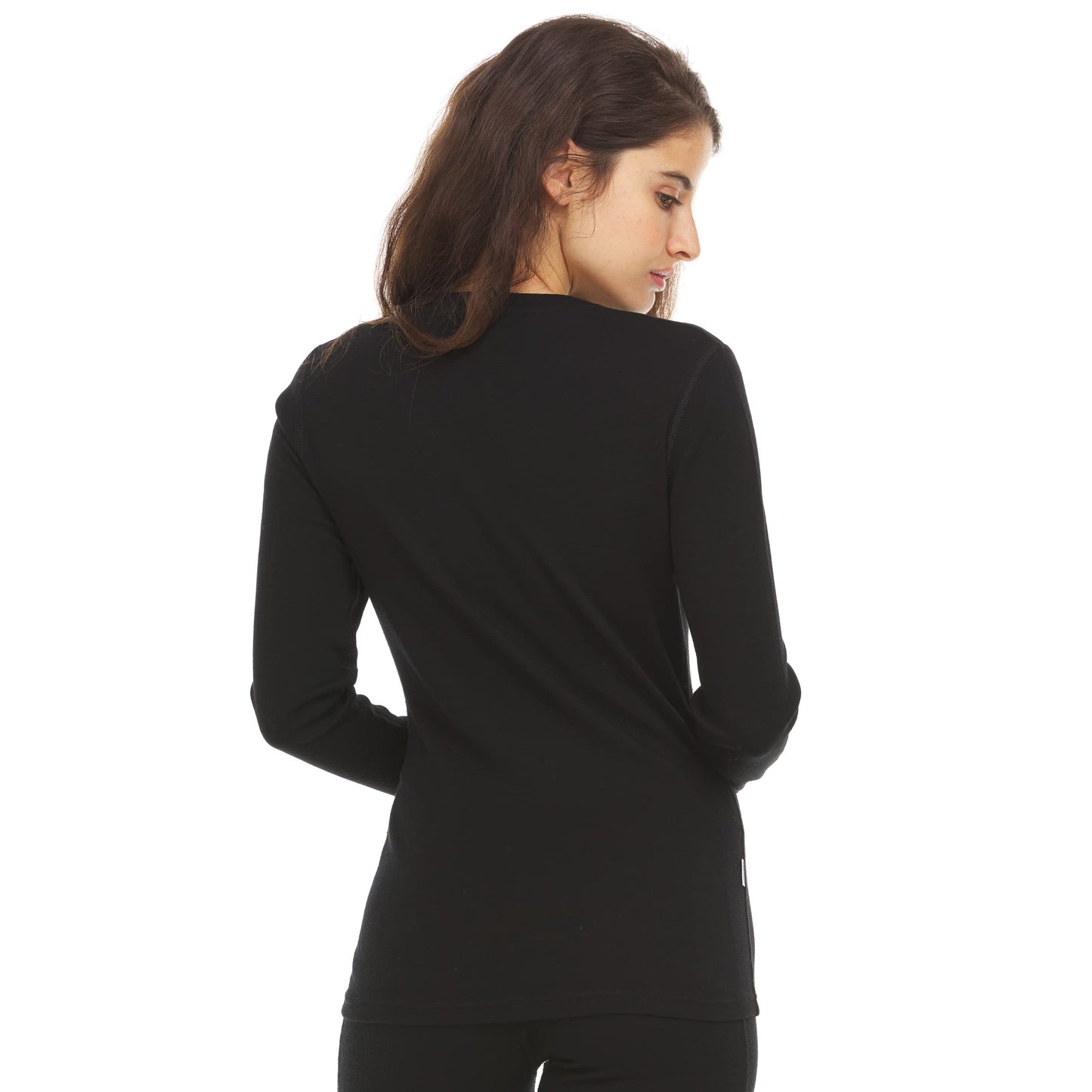 Women's Long Sleeve V-Neck - 100% Merino Wool Base Layer - Casual Shirt - Under Layer - Midlayer - Black - Medium