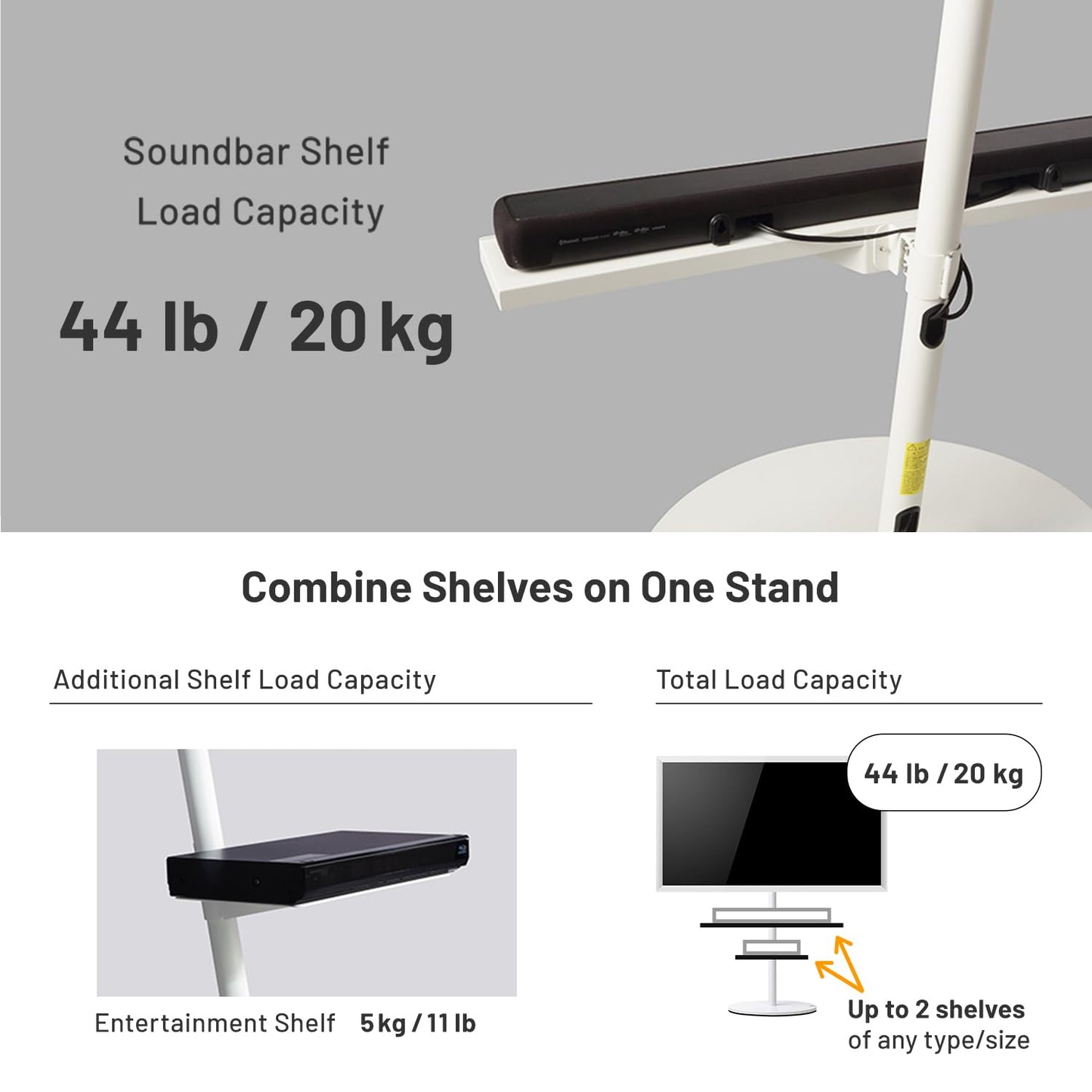WALL Seven Stand A2 Large | Rolling TV Stand for 45–80" w/ 37.4" Soundbar Shelf | Walnut | Portable TV Stand with Shelf | Height Adjustable, Space Saving, for Living Room and Bedroom