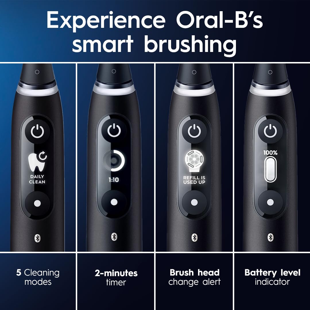 Oral-B Rechargeable Electric Toothbrush, iO6 Connected Coach, 5 Cleaning Modes, Visual Pressure Sensor to Protect Gums, Interactive Display, Travel Case, Black Lava