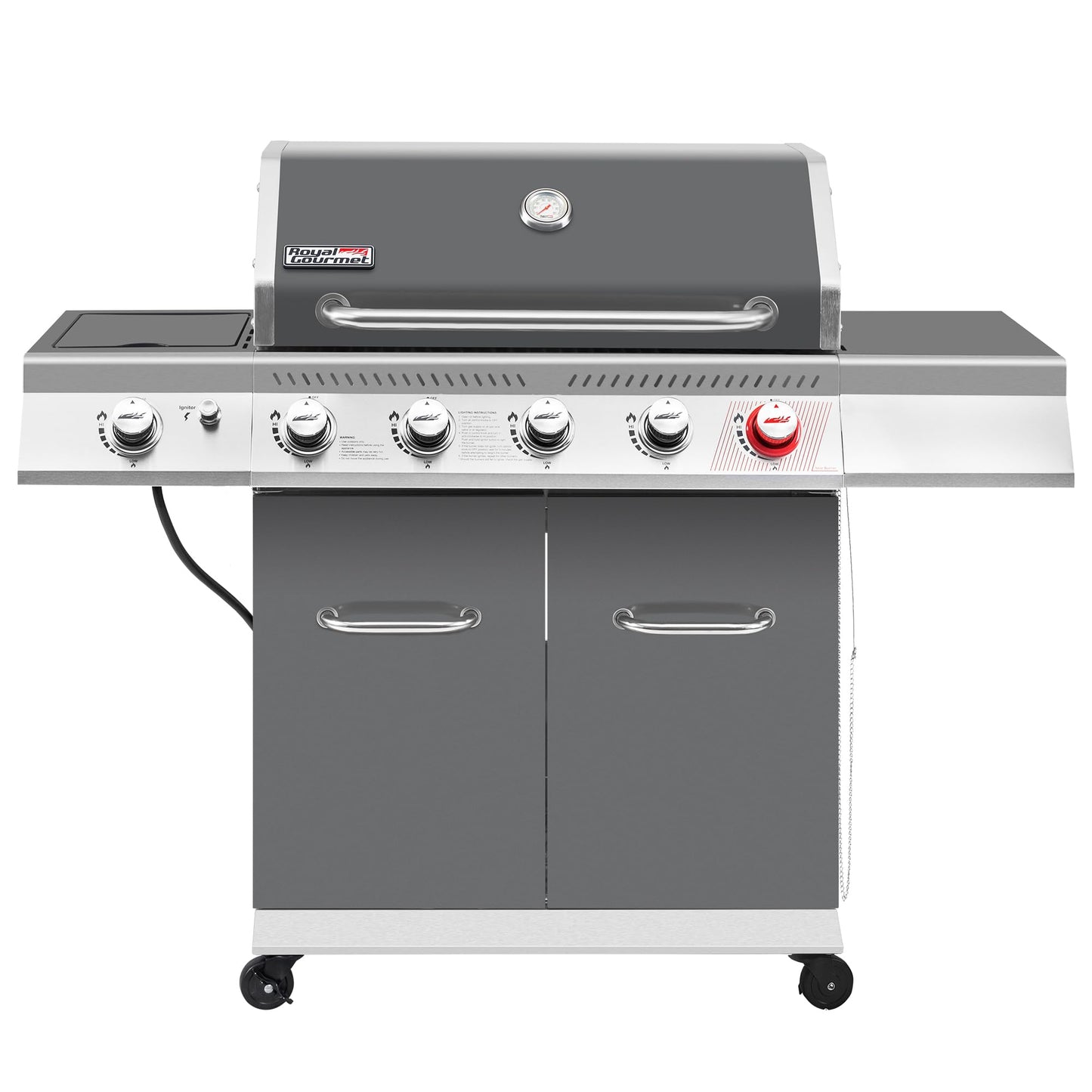 Royal Gourmet GA5404G 5-Burner Propane Gas Grill with Side Burner & Warming Rack, Outdoor BBQ Grill with 64,000 BTUs Output & 774 Sq. in. Cooking Area for Outdoor Barbecue, Grey