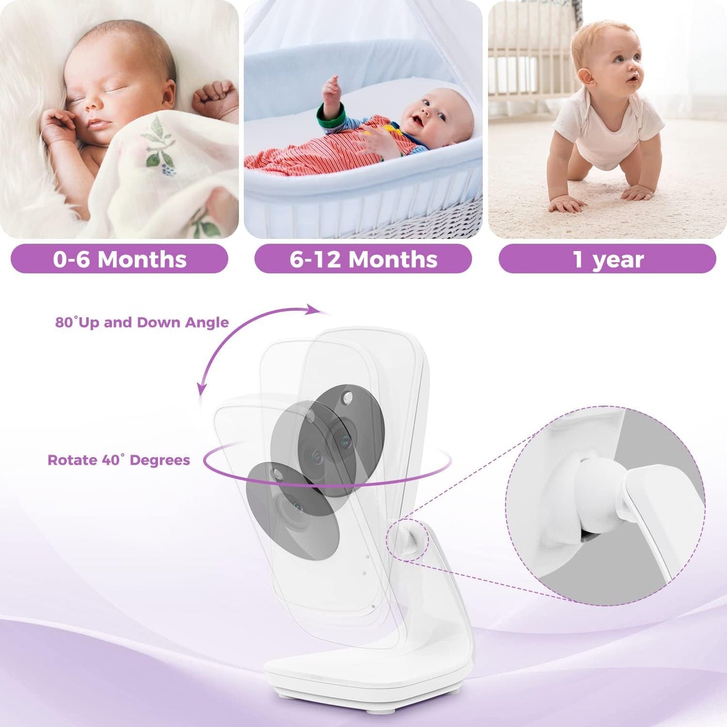 VTimes 5" LCD Screen Video Baby Monitor with Camera and Audio No WiFi, Two Way Audio, Night Vision,1000ft Range, 2X Zoom Temperature Display, Alarm, Lullaby for Baby Elderly Pet