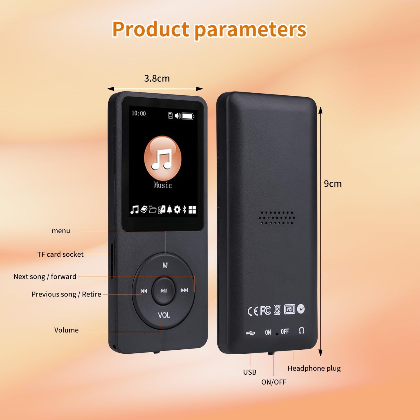 128GB MP3 Player with Bluetooth - Portable Music Player for Kids - with Built-in HD Speaker, Voice Recorder, HiFi Sound, E-Book (Included Earphones)