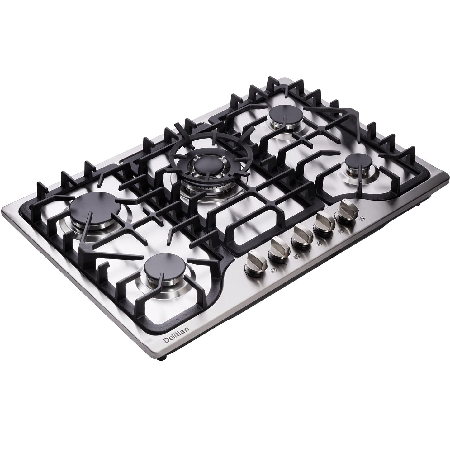 30 Inch Gas Cooktop DT57043 Built-in Stainless Steel 5 Burners Gas Stovetop LPG/NG Convertible Dual Fuel Gas Hob