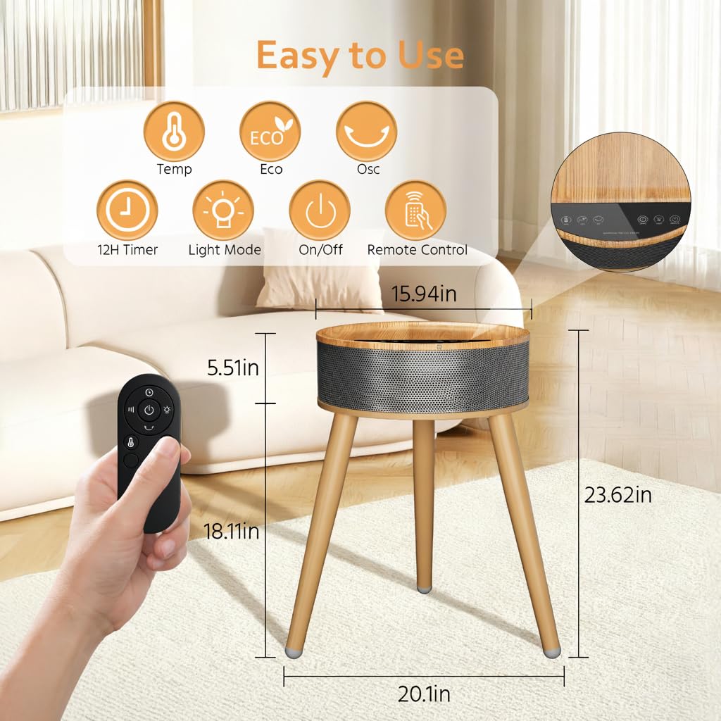 1500W Space Heater, Electric Indoor Space Heater & Fan Combo, Heater Coffee Table 2-in-1 Side Table with PTC Heating, 75° Oscillation, ECO Mode, Timer & Remote for Bedroom & Living Room, Gray