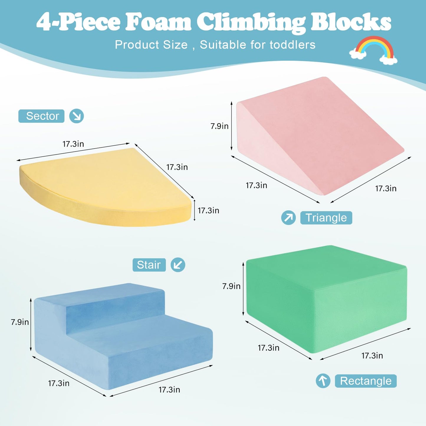 HHH HIKECUCAN Climbing Toys for Toddlers 1-3, Foam Climb Blocks for Baby，4-Piece Baby Climbing Crawling Toys Soft Foam Blocks Activity Play Set (4-Piece)