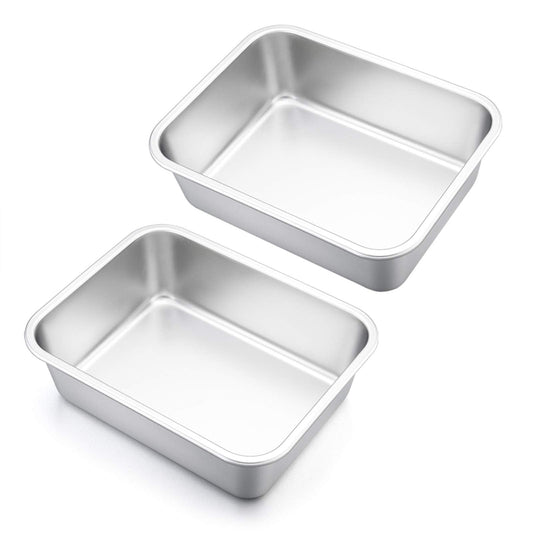 Lasagna Pan Set of 2, E-far Rectangular Deep Cake Baking Pans, Small Roaster Baking Dish Stainless Steel, 10.6x8.3x3.2 Inches, Non-Toxic & Heavy Duty, Dishwasher Safe