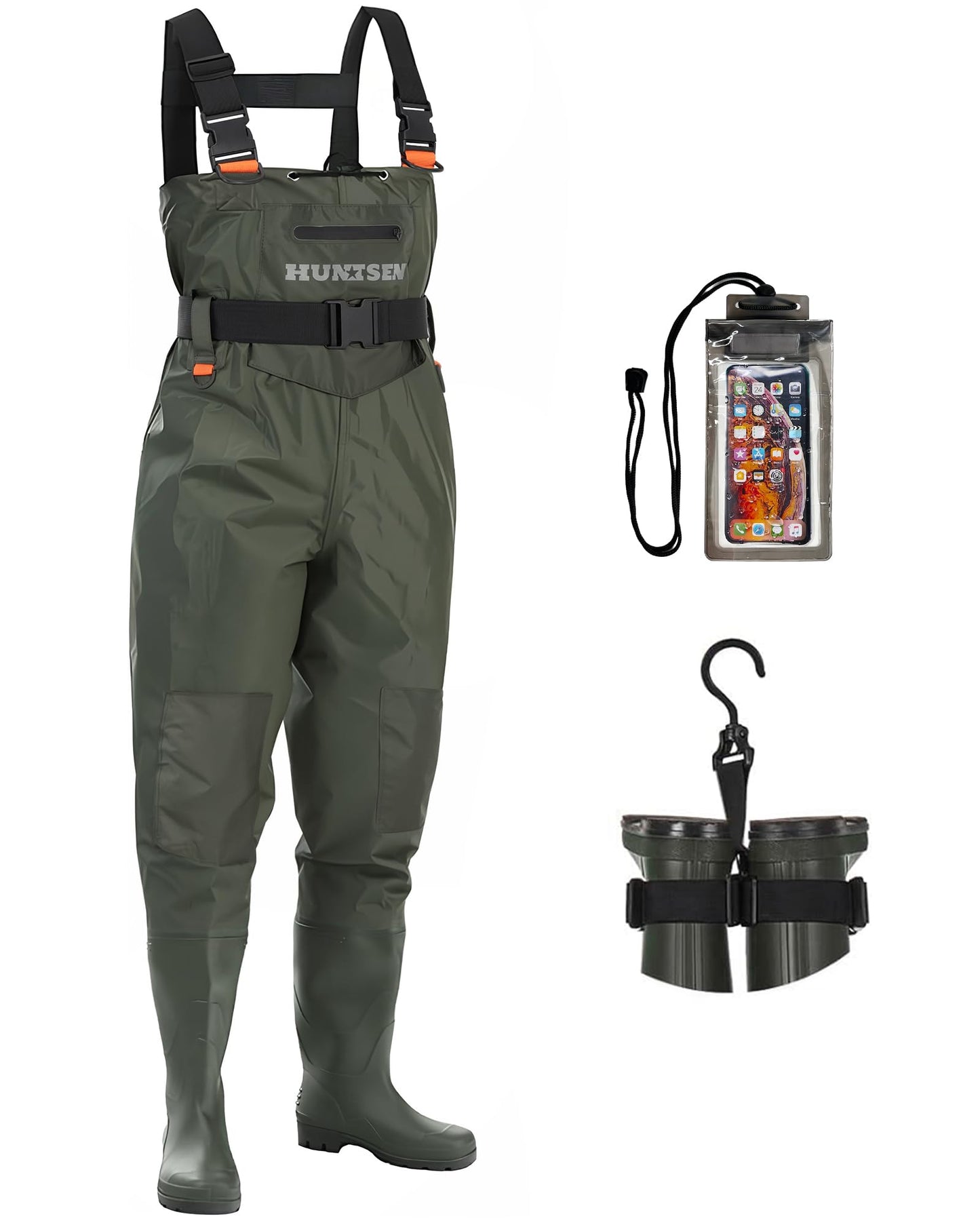 Fishing Waders for Men Women with Boot Hanger, Waterproof Phone Case Size 12 + Hunting Blind 360 Degree See Through Ground Blind - 2-3 Person Pop Up Deer Blind for Hunting with Carrying Bag