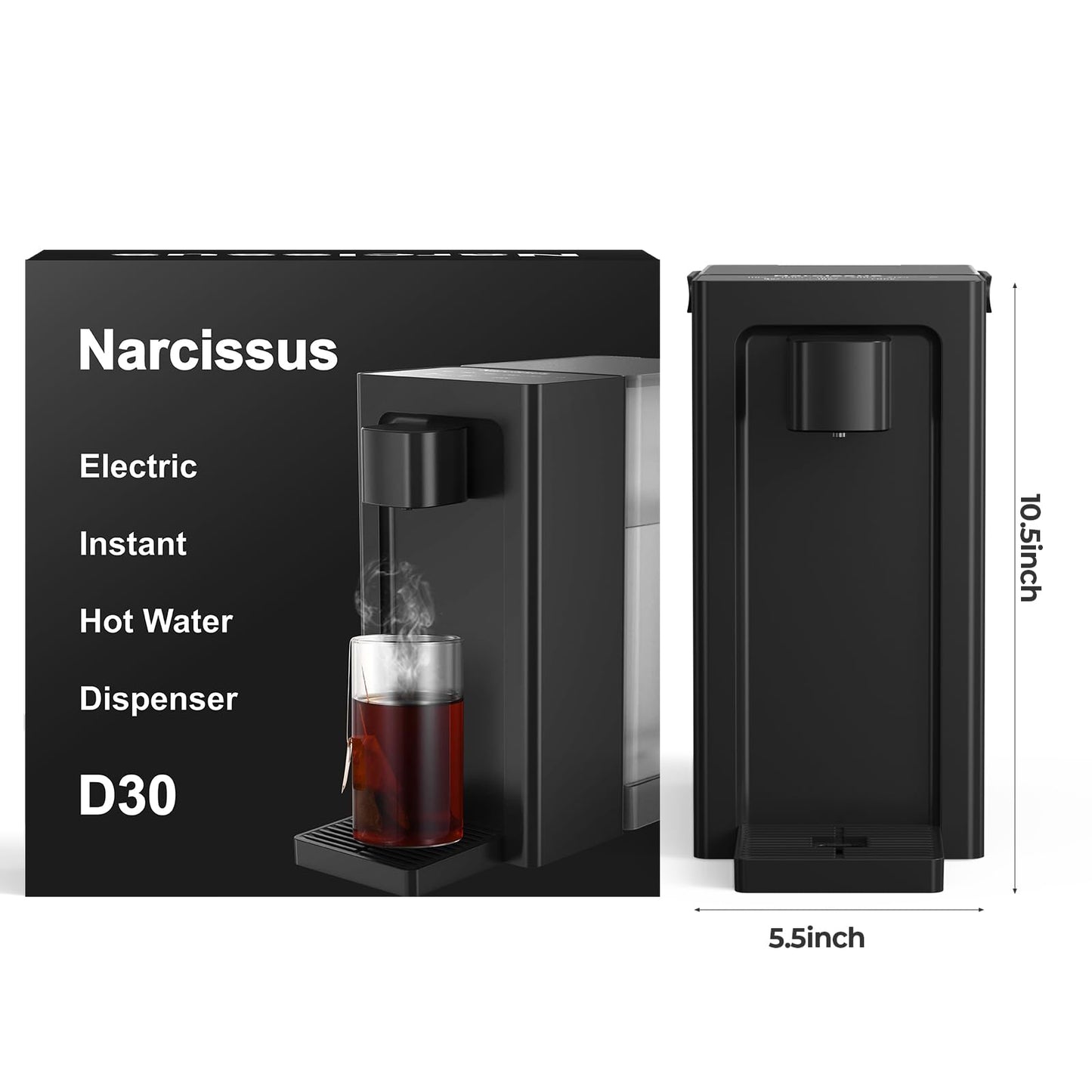 Narcissus D30 Instant Hot Water Dispenser Countertop for Rapid Heating & Dispense, Adjustable 5 Temp & 4 Water Volume Dispense, Removable 100 Ounce Capacity Water Tank with Carrying Handle, BPA Free