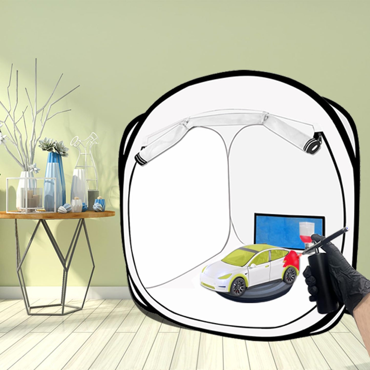 CooTentler Pop Up Paint Booth 17x17x17 Inch Portable Airbrush Spray Tent with Mesh Door and Mesh Window for Models, Furniture, Auto Parts and Other Items Painting Works