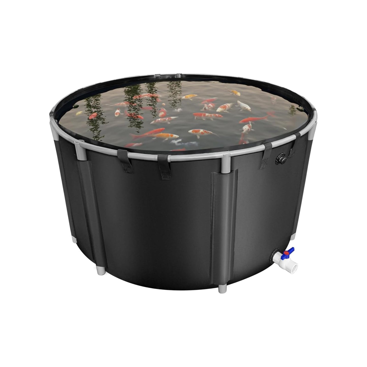 Canvas Fish Pond, 450 Gallon Capacity Koi Pond, Foldable PVC Outdoor Fish Tank, Round Goldfish Bowl, Above Ground Pond with Stabilizing Frame and Drain Valve for Koi Farming, Aquaculture