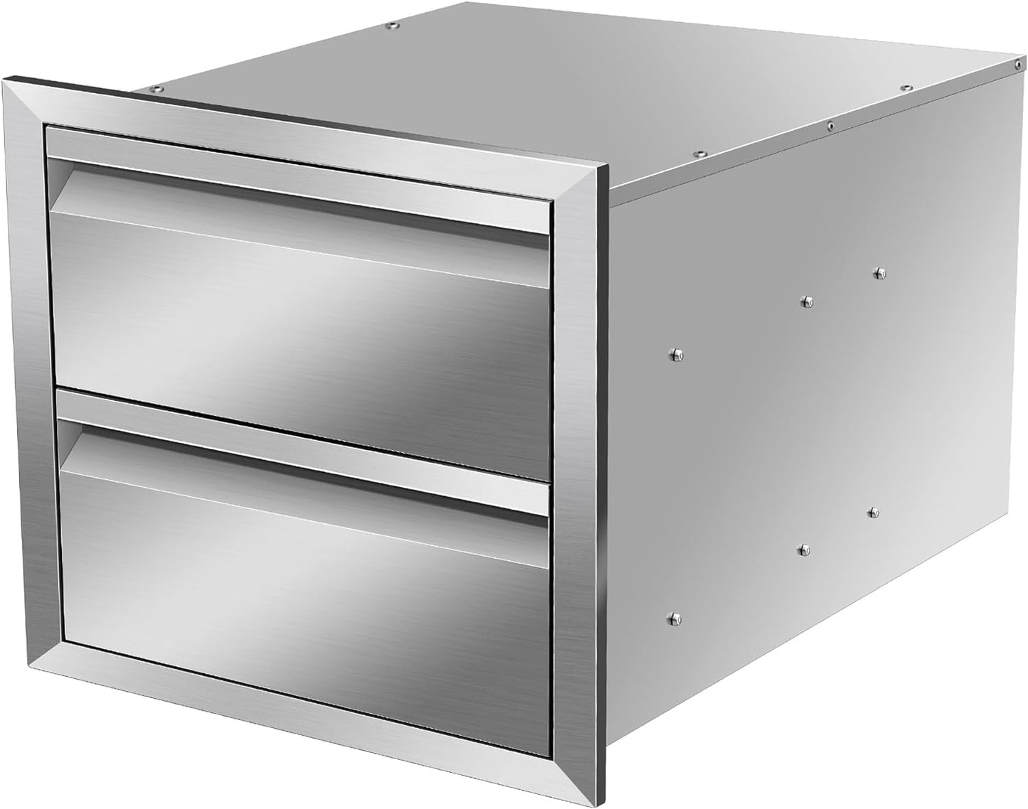 RAILEN Outdoor Kitchen Double Drawers 18''W x 15''H x 23''D Inch Stainless Steel Flush Mount BBQ Drawers for Outdoor Kitchen Island or Patio Grill Station