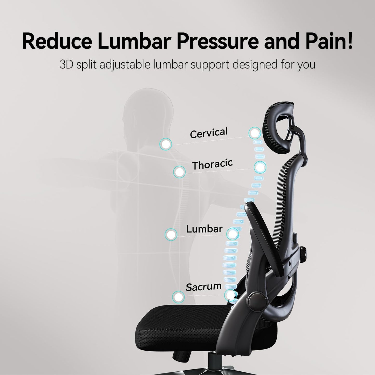SIHOO Ergonomic Office Chair, Office Chair with Up&Down Lumbar, High Back Home Desk Chair with 3D Armrests, Computer Chair with Adjustable 2D Headrest, Tilt Function Black