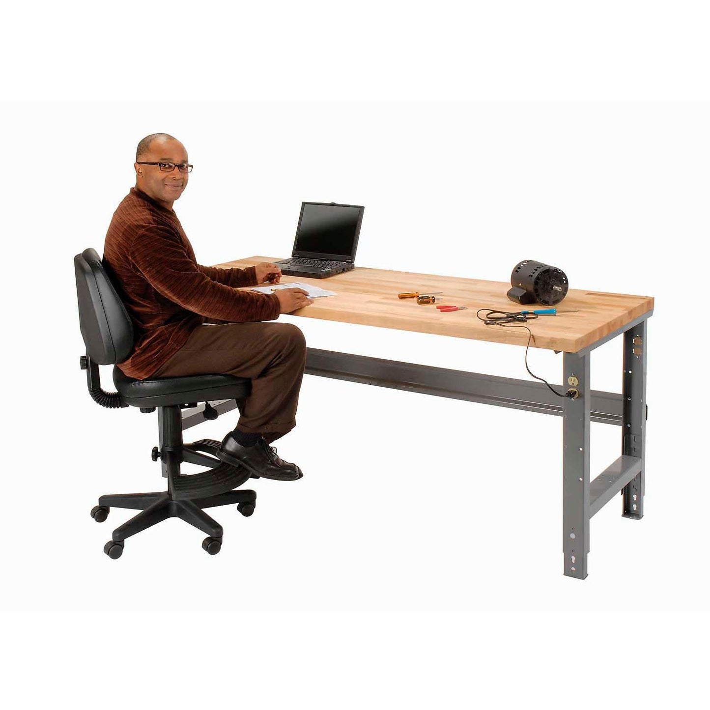 Global Industrial Adjustable Height Workbench C-Channel Leg, 2000 Lbs Capacity, 72"W x 36"D, 1-3/4" Maple Top Square Edge, Gray Frame, Industrial Workbench