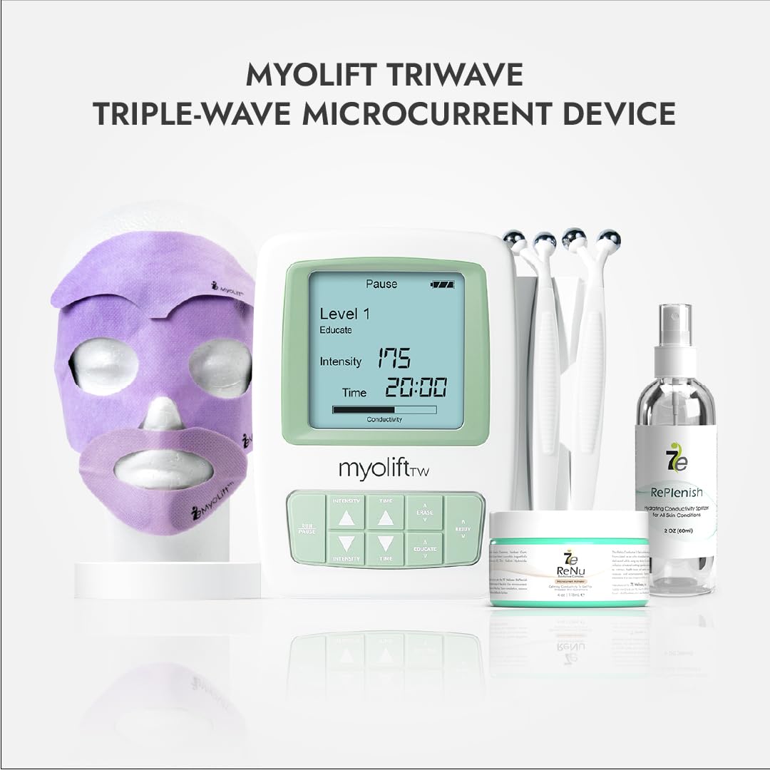 7e Wellness MyoLift TriWave Microcurrent Facial Device for Face Lifting & Toning with Conductive Gel, Probes, Masks – 3-Wave Technology for Skin Firming, Smoothing & Circulation - Face & Neck Care