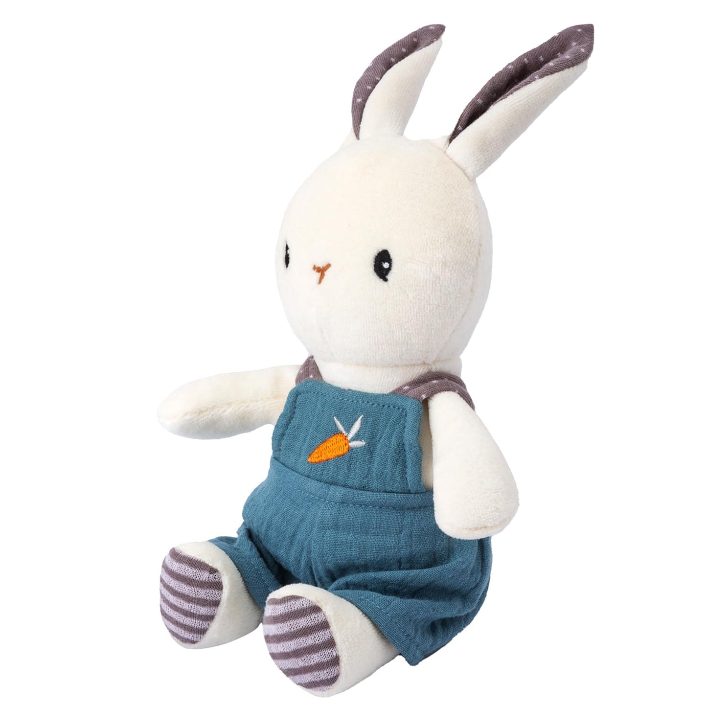 CUDDLE CORNER Bunny Stuffed Animal Organic Cotton Baby Plush Toys, 9" Organic Cotton Plush Bunny Toy with Overalls, Cute Soft Stuffed Rabbit Doll for Babies and Toddlers