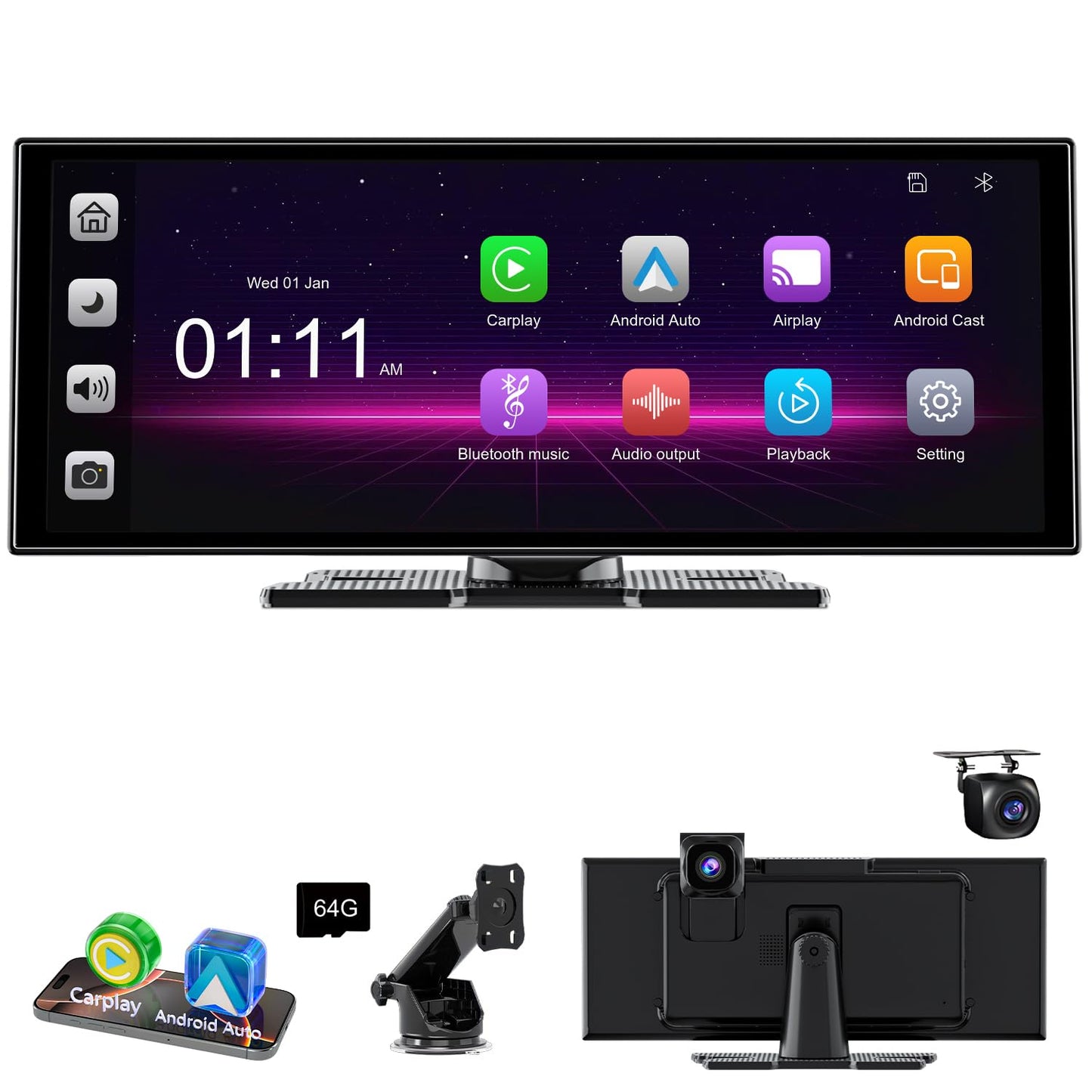 [11" Fully Laminated 60fps Touchscreen] -Accfly Wireless car Play Screen for Apple carplay &Android Auto, OTA Updates -HD Front Dashcam & Backup Camera, Car Stereo Radio/GPS Navigation/BT Audio