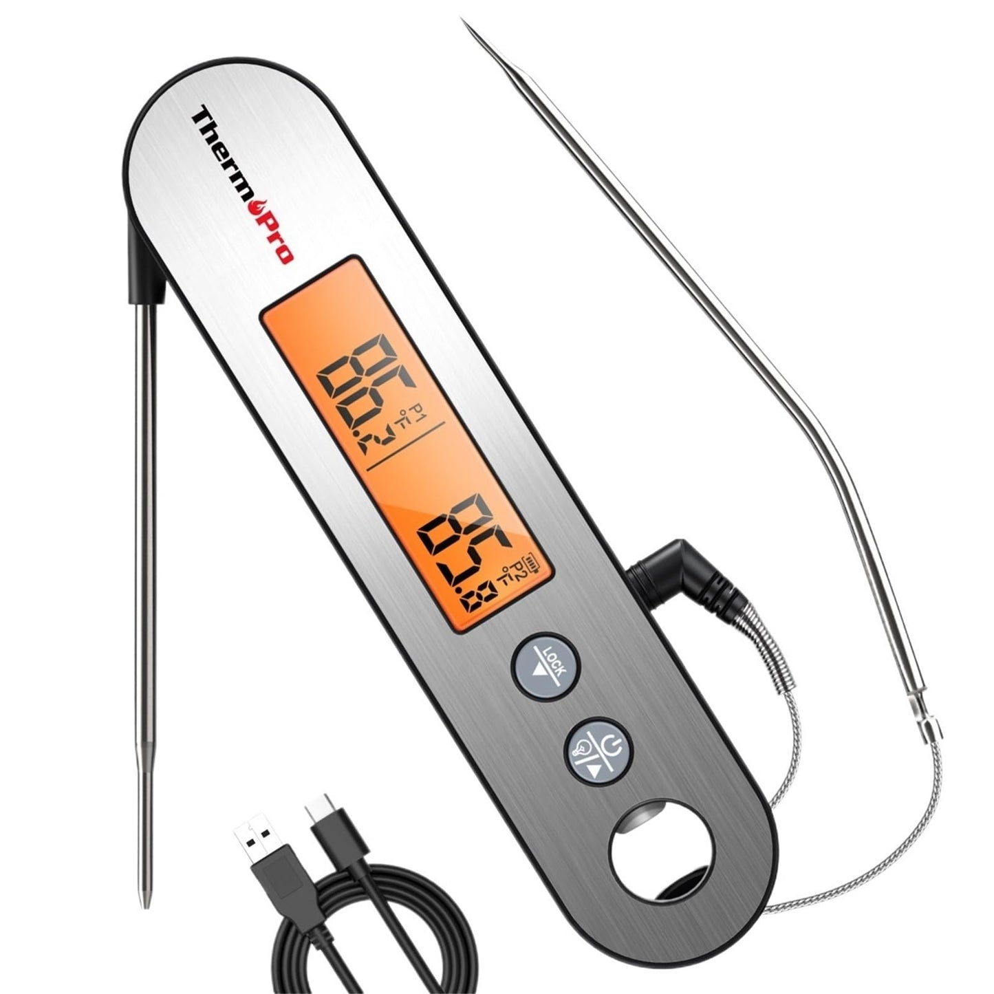 ThermoPro TP610 Rechargeable Waterproof Backlight 2 in 1 Folding Wired Probe Digital Kitchen Cooking Oven Grill Meat Thermometer