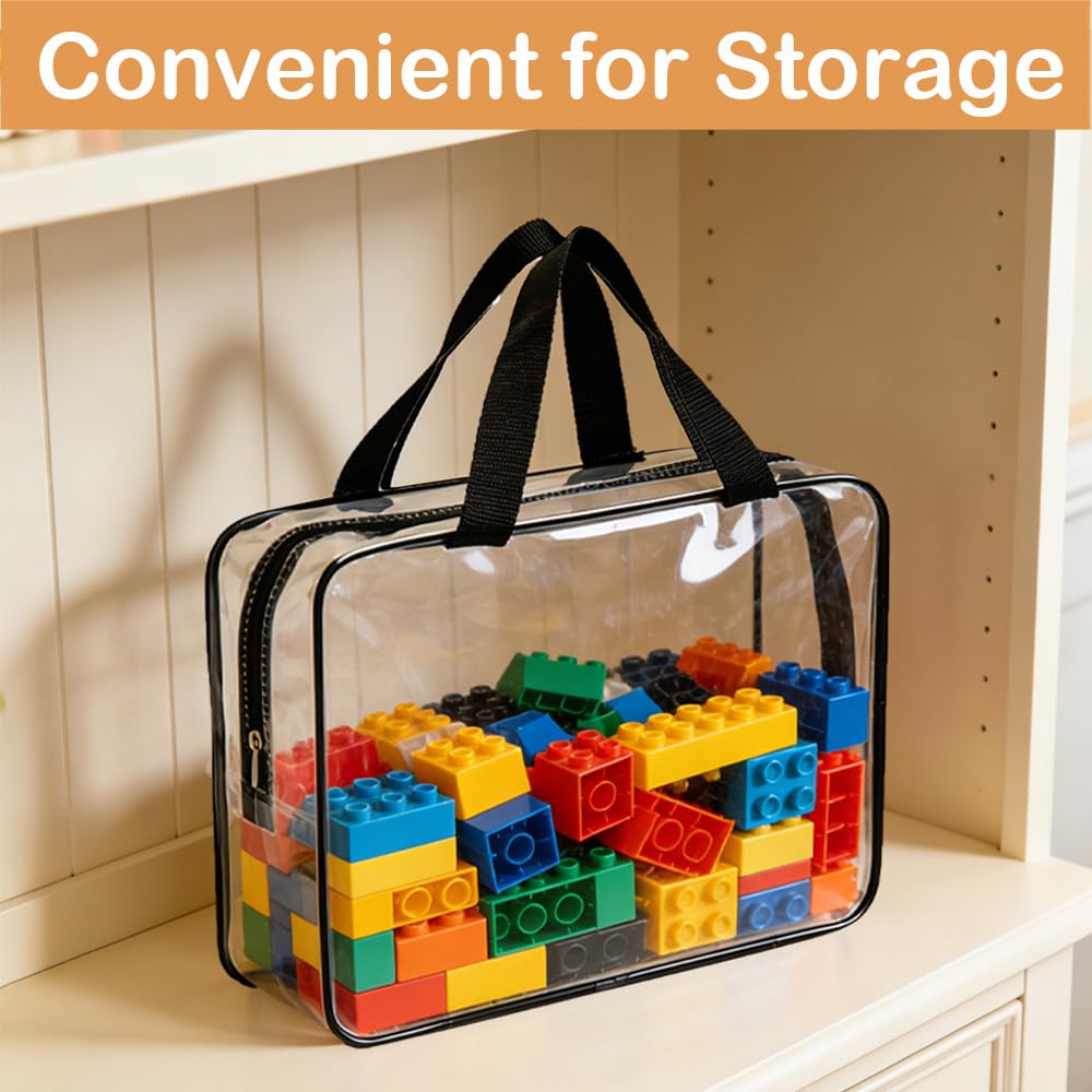20 Packs Extra Large Toy Storage Bags Bulk with Zipper, Reusable Clear PVC Toy Organizer Bag with Labels for Blocks, 11.8″×8.6″×3.9″ Travel Waterproof Organizer Bags for Puzzles Clear Black