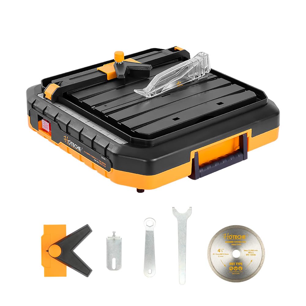 Hoteche 4-1/2-Inch Cutter Portable Wet Tile Saw 4.1A Tile Cutting Machine with Hidden Water Reservoir 0-45° Bevel Cutting for Tiles and Stones