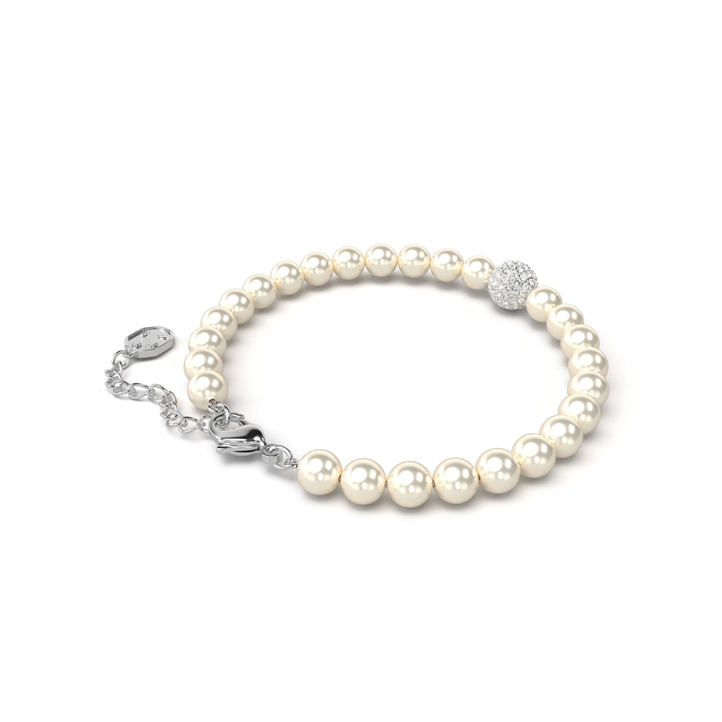 Swarovski Remix Strand Bracelet, Crystal Pearls and Pavé-Set Sphere in a Rhodium Finished Setting, Part of the Remix Collection