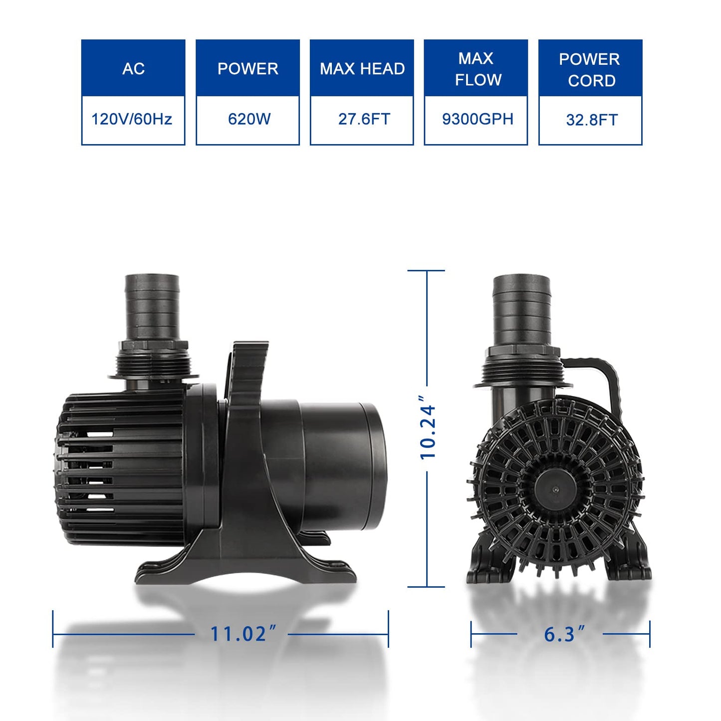 OYO WATER Outdoor Large 9300gph-620W 32.8FT Pond Water-fall & Kio Fish Fountain-s &Garden Pump Submersible IPX8: Long 32.8FT Cord Smart-er & Quieter Duck & Yard &Patio Ponds Pumps, 1 Barrier Pump Bag