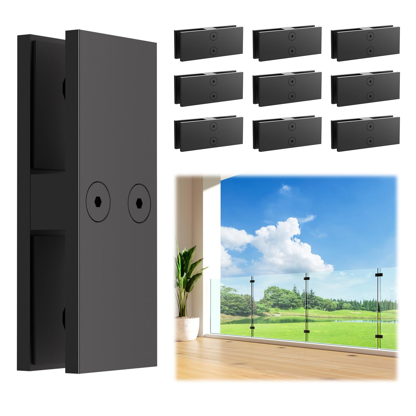 LukLoy 10 Pack Heavy Duty Railing Glass to Glass Clamp, Black 304 Stainless Steel with Dual Powder Coating – No Drill, 180° Angle for Frameless Glass Railing, Pool Fence & Balustrade