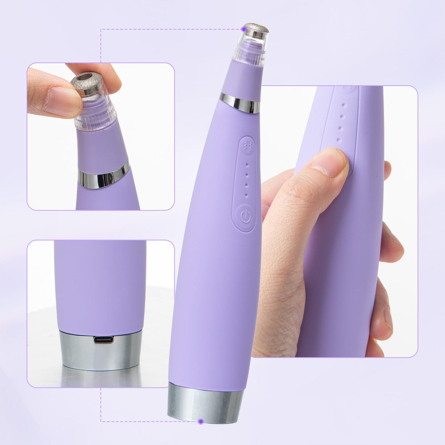 UNOISETION Diamond Microdermabrasion Machine，4 Modes Diamond Microdermabrasion Dermabrasion Machine Tool- - 2 Diamond Tips - 3 Heads - Blackhead Blemishes Remover（Purple）