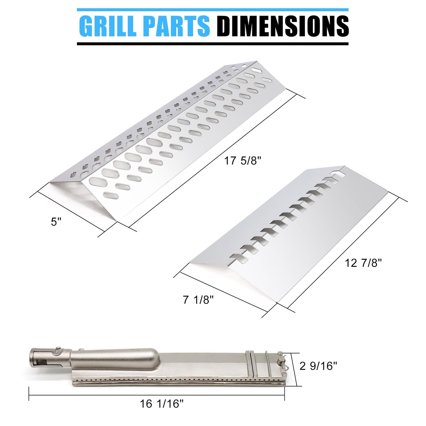 Adviace Grill Replacement Parts for Bull 57568 57569 BBQ Grill, 16521 16631 Flame Tamer 16670 16520 Heat Shield & 35717 16516 Grill Burner for Bull Brahma Grills