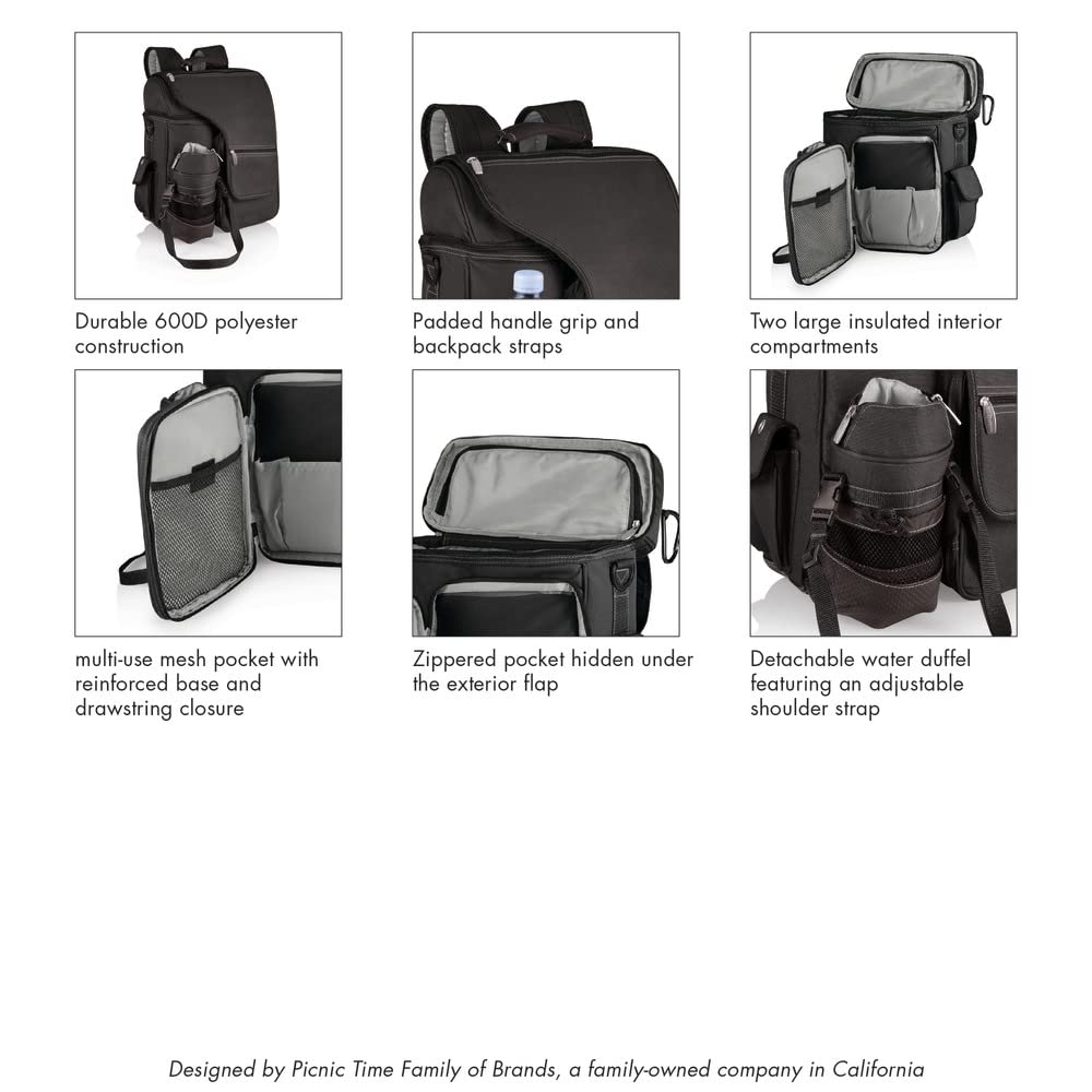 PICNIC TIME NCAA West Point Black Knights Turismo Backpack Cooler with Water Bottle Carrier - Soft Cooler Backpack - Travel Cooler Bag