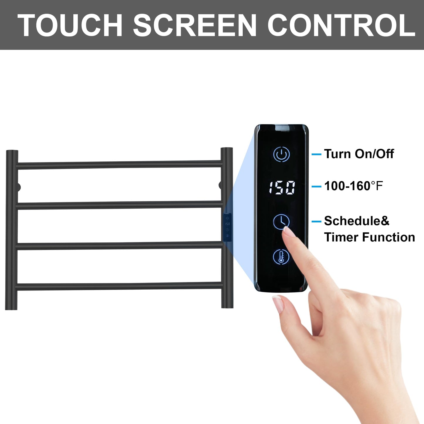 SHARNDY Electric Towel Rack with Voice Control for Alexa & Google Home,TUYA - Wall-Mounted Bathroom Heating Towel Warmer,Plug-in,Stainless Steel Material,16.54x23.62x5.51 in,Black,4 Bars