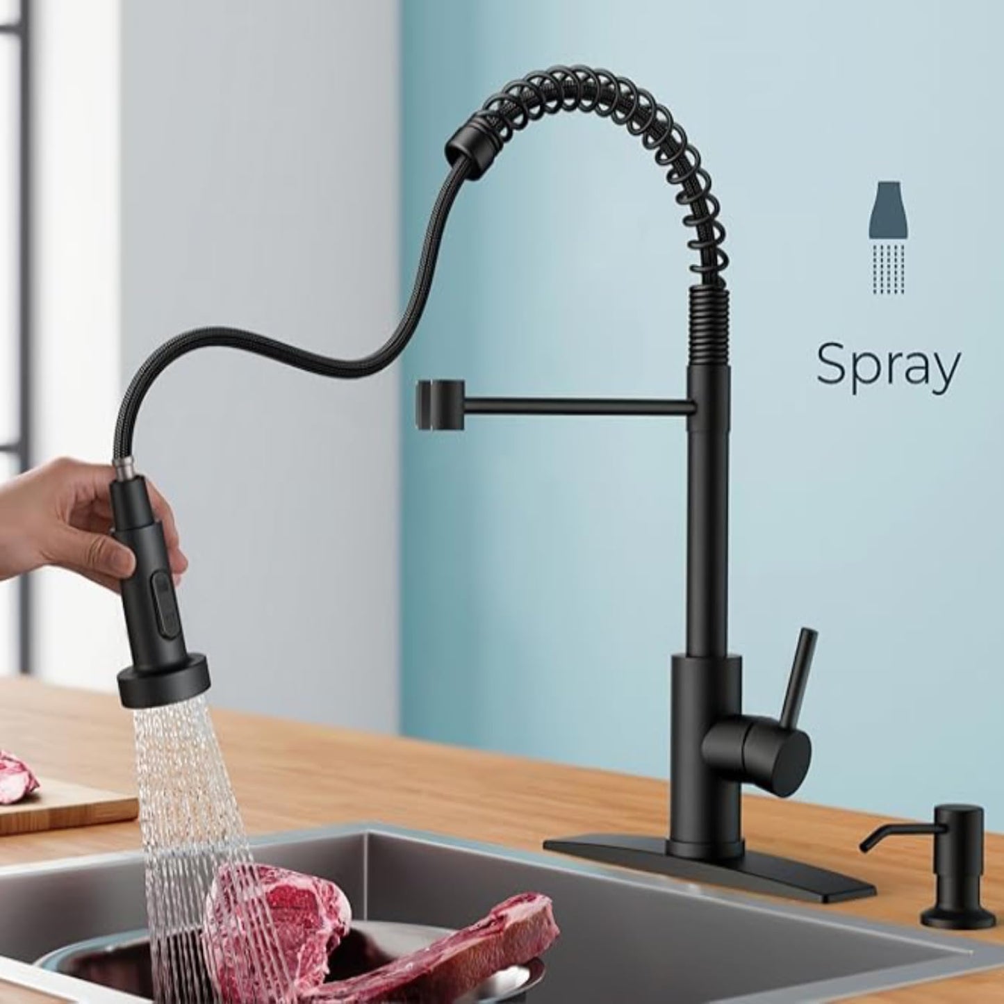 VIDEC Touch On Kitchen Faucet, 3 Modes Pull Down Sprayer, Touch On Sensor Activated, Ceramic Valve, 360-Degree Rotation, 1 or 3 Hole Deck Plate. 10-Year Warranty.(Matte Black,KW-62R)