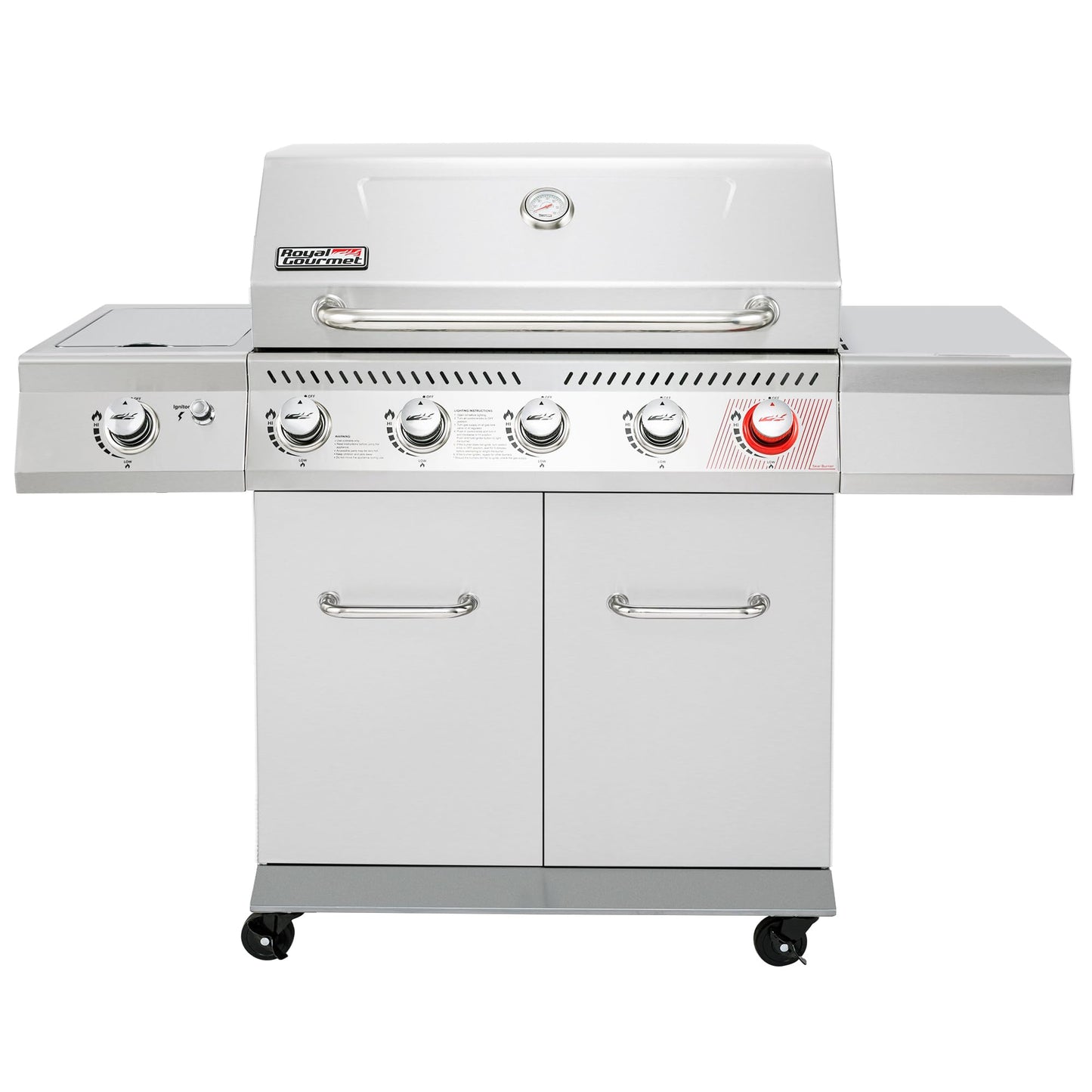 Royal Gourmet 5-Burner Propane Gas Grill with Side Burner, Stainless Steel Barbeque Grills, Silver, GA5404S