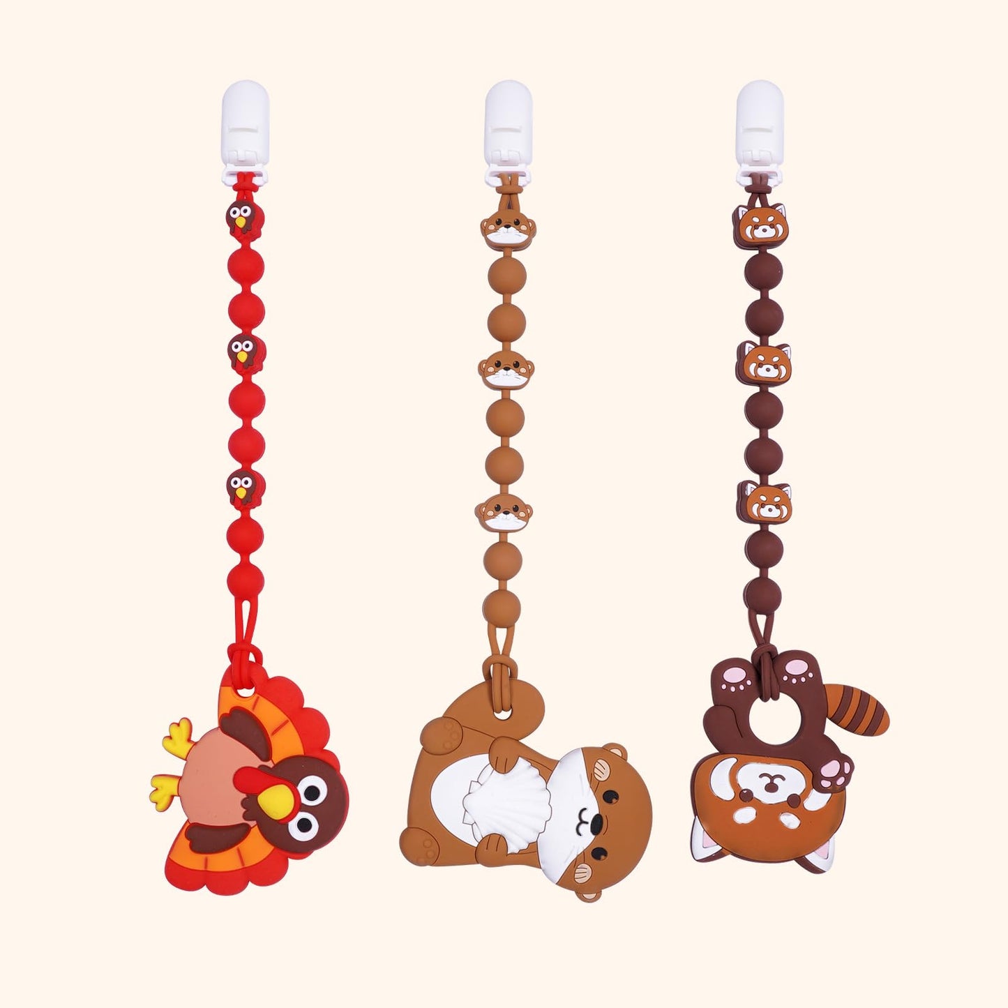 Cute Animal Baby Food Grade Silicone Teether Toy with One Piece Design Pacifier Clip Holder,Teething Toys Gift Set for 3 Months+ Boys and Girls,Freezer Safe,BPA Free (Otter)