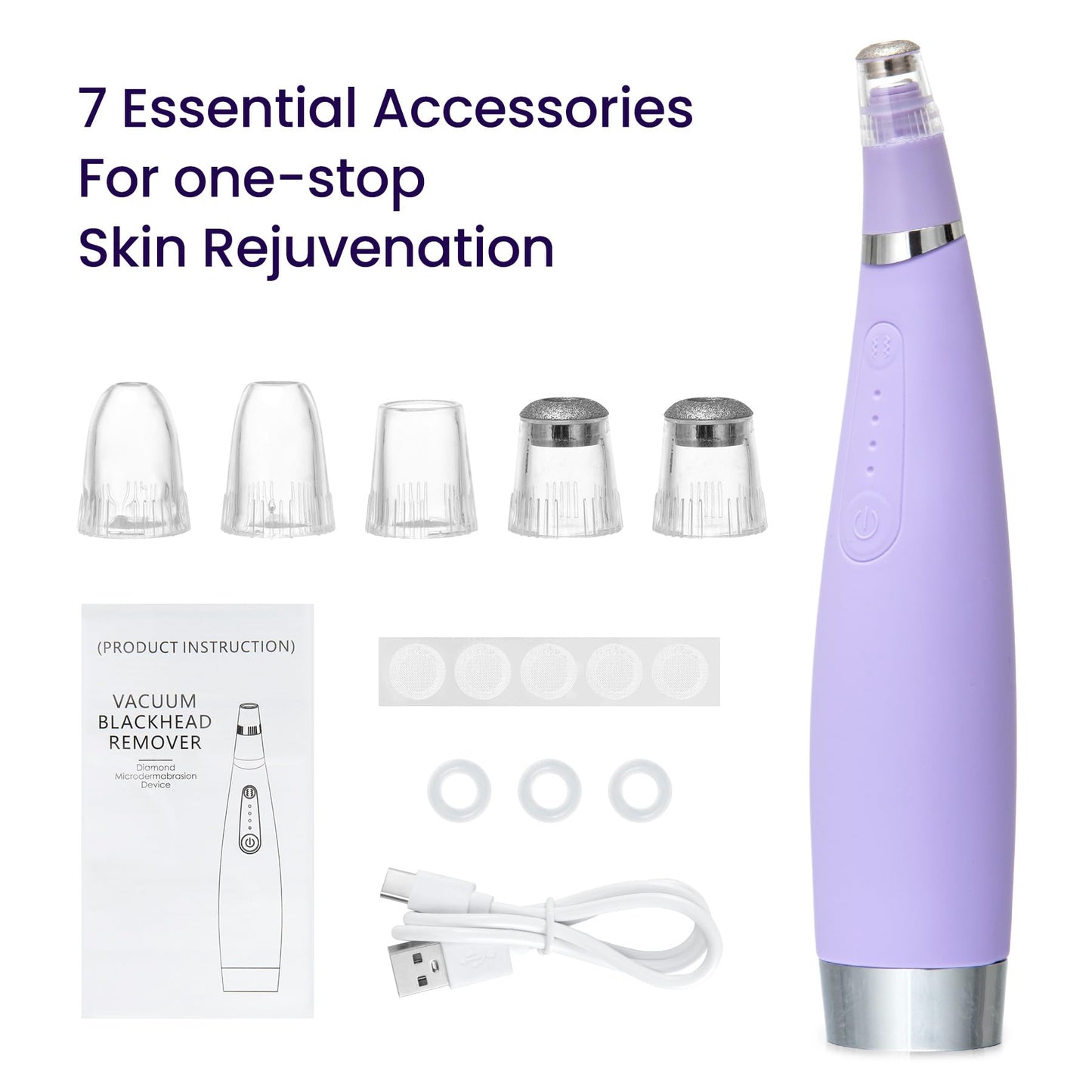 UNOISETION Diamond Microdermabrasion Machine，4 Modes Diamond Microdermabrasion Dermabrasion Machine Tool- - 2 Diamond Tips - 3 Heads - Blackhead Blemishes Remover（Purple）