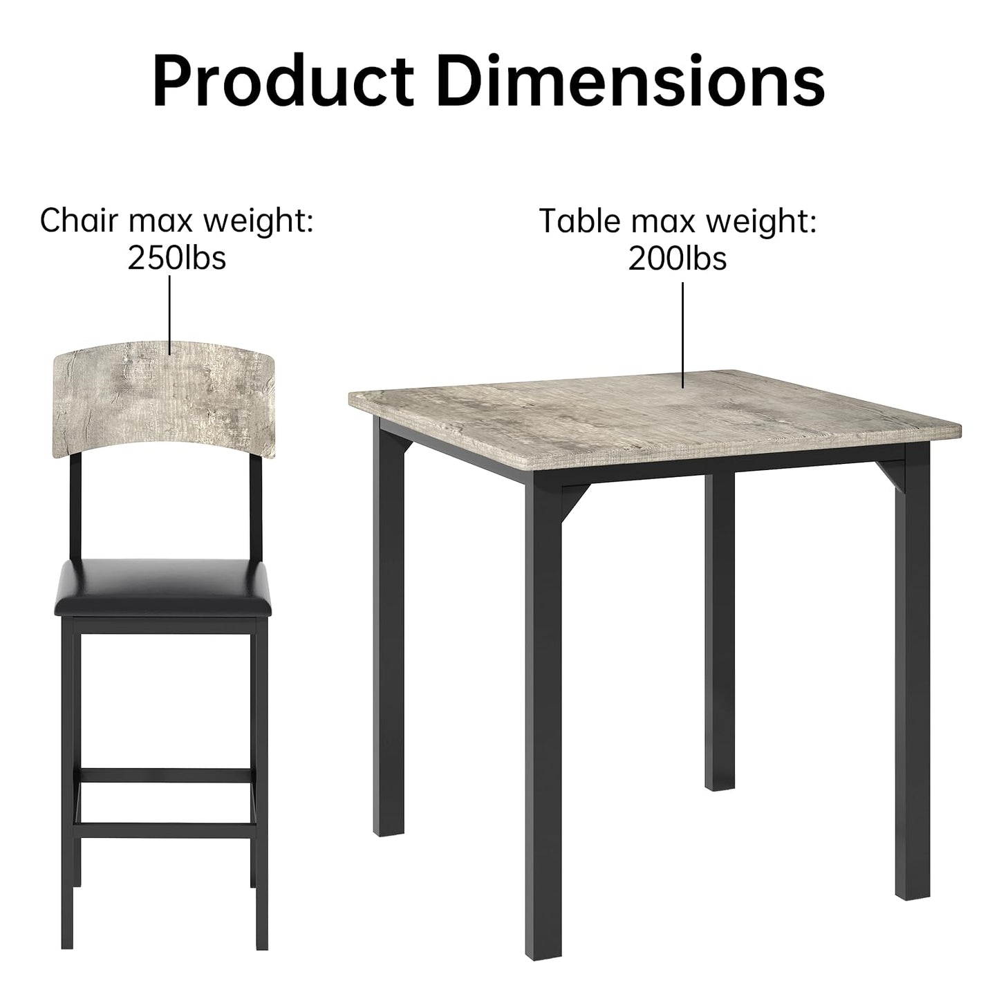 AWQM 5-Piece Dining Table Set, Dining Table Set for 4, Counter Height Table & 4 Bar Stools, Modern Kitchen Dining Set, with Upholstered Chairs, Compact Dining Set for Small Spaces, Gray