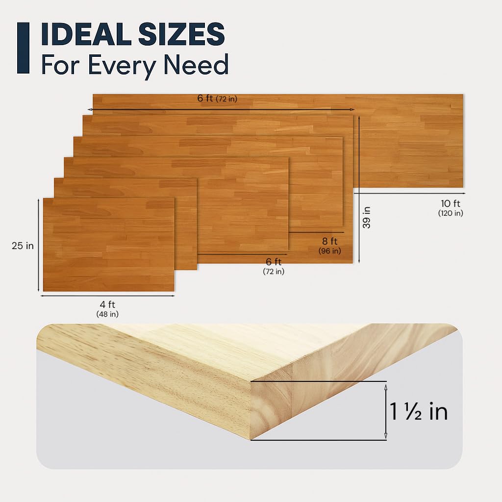 BingLTD- 6 ft x 25 in x 1.5 in Unfinished Birch Solid Wood Butcher Block Countertop with Square Edge